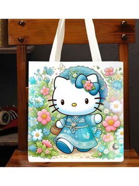 Hello Kitty Floral Tote Bag Large Canvas Shopping Bag Cute Kawaii Gift Purse
